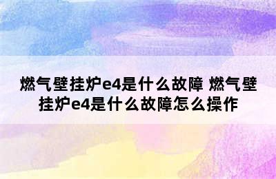 燃气壁挂炉e4是什么故障 燃气壁挂炉e4是什么故障怎么操作